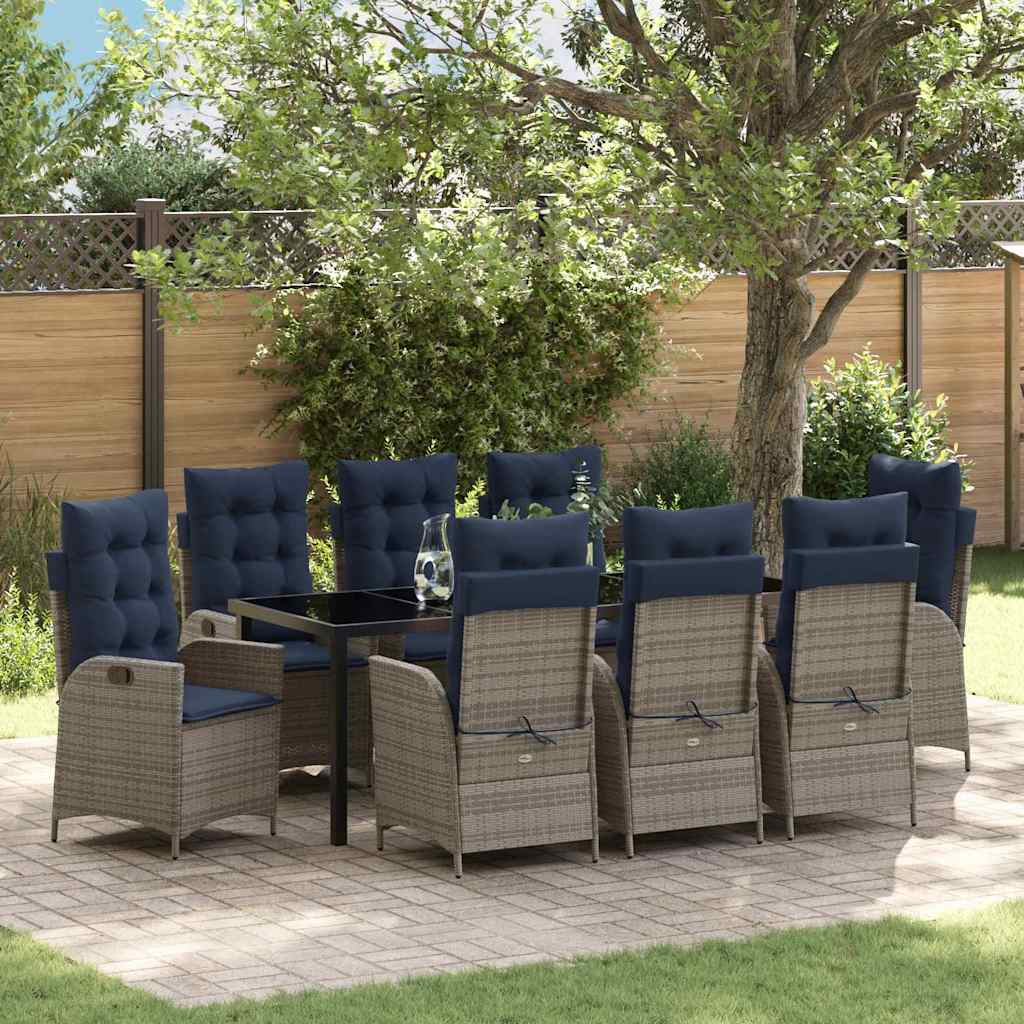 Conjunto de Comedor de Jardín 9 pcs Gris y Negro Ratán
