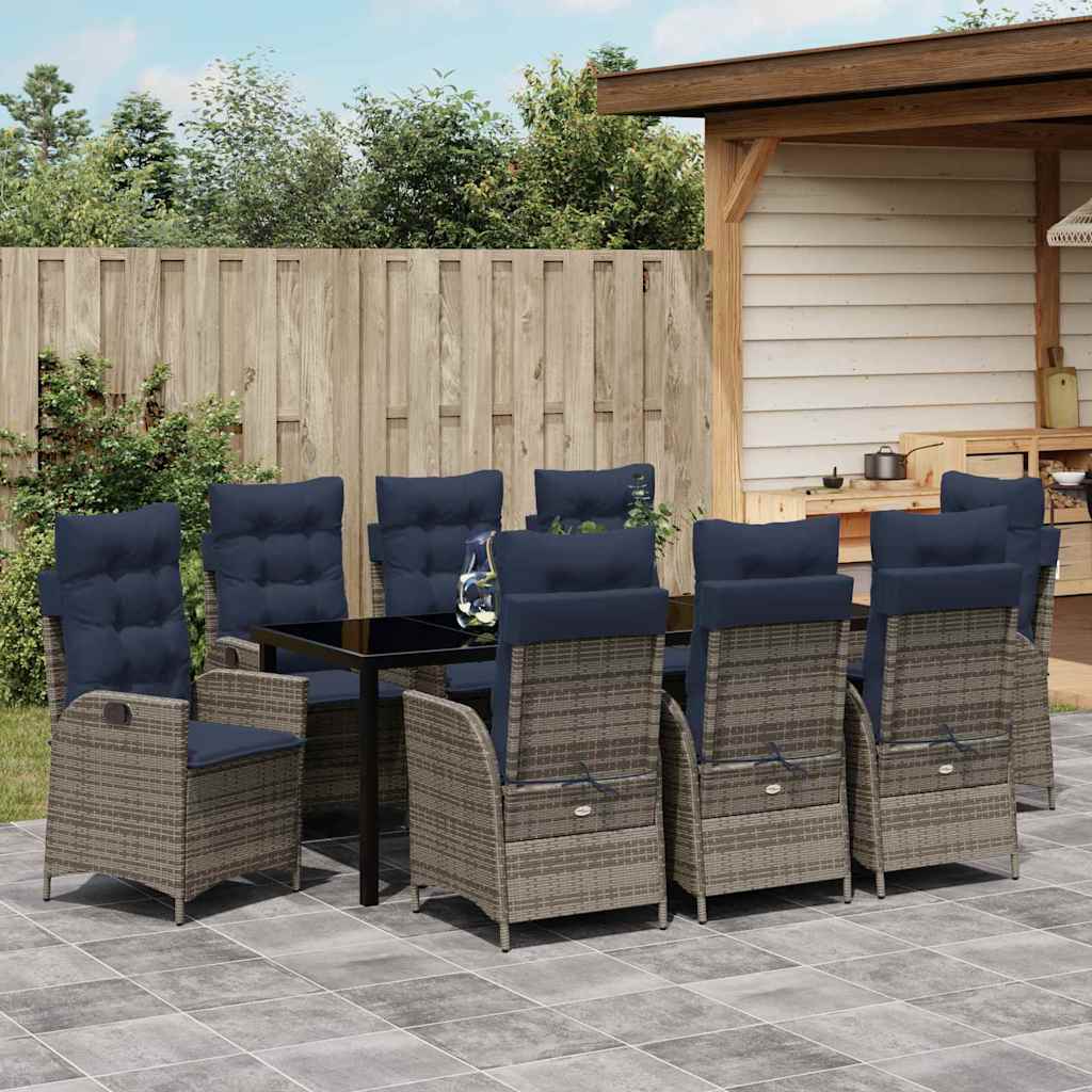Conjunto de Comedor de Jardín 9 pcs Gris y Negro Ratán