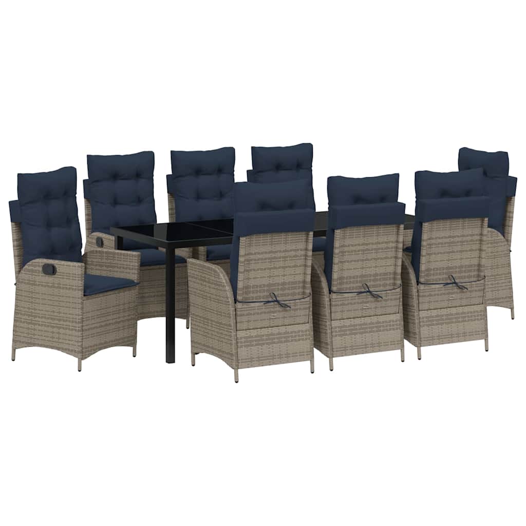 Conjunto de Comedor de Jardín 9 pcs Gris y Negro Ratán