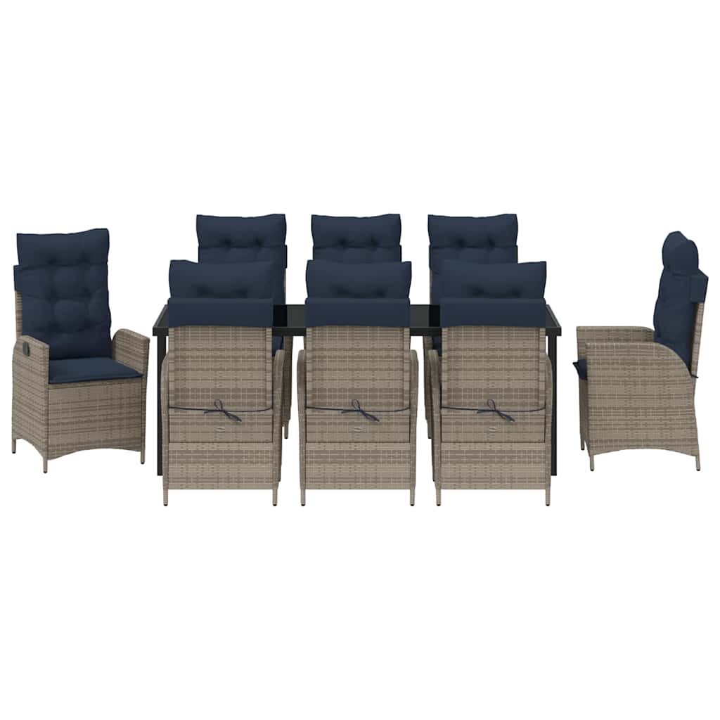 Conjunto de Comedor de Jardín 9 pcs Gris y Negro Ratán