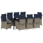 Conjunto de Comedor de Jardín 9 pcs Gris y Negro Ratán