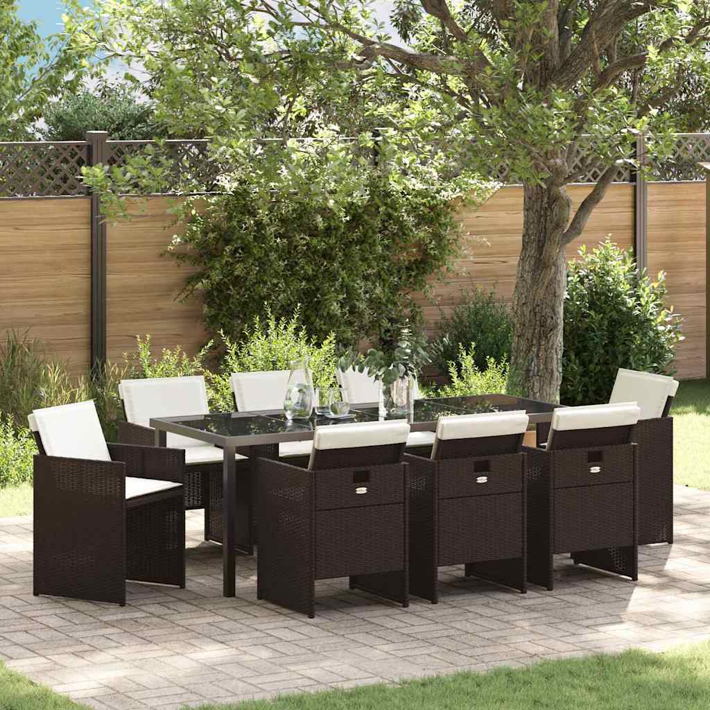 Conjunto de Comedor de Jardín 9 pcs Marrón ratán sintético