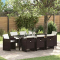 Conjunto de Comedor de Jardín 9 pcs Marrón ratán sintético