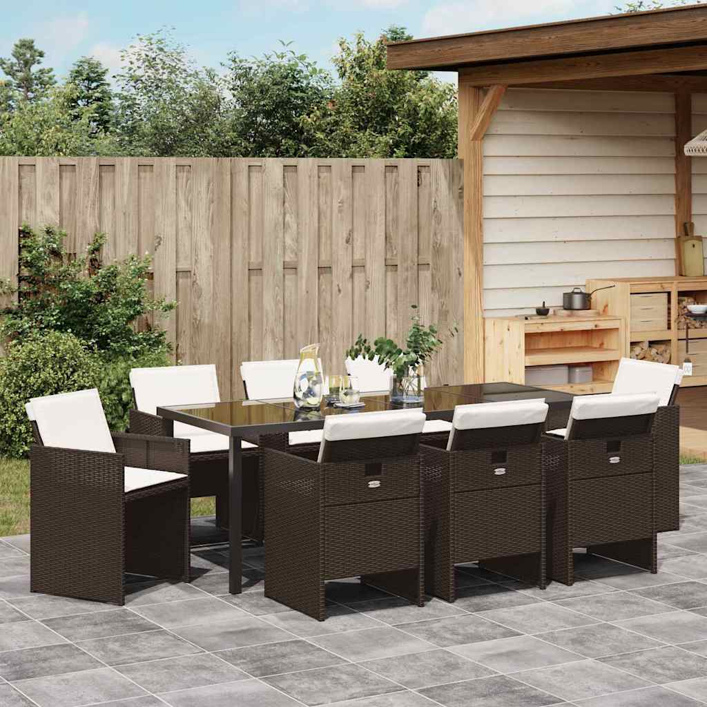 Conjunto de Comedor de Jardín 9 pcs Marrón ratán sintético