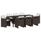 Conjunto de Comedor de Jardín 9 pcs Marrón ratán sintético