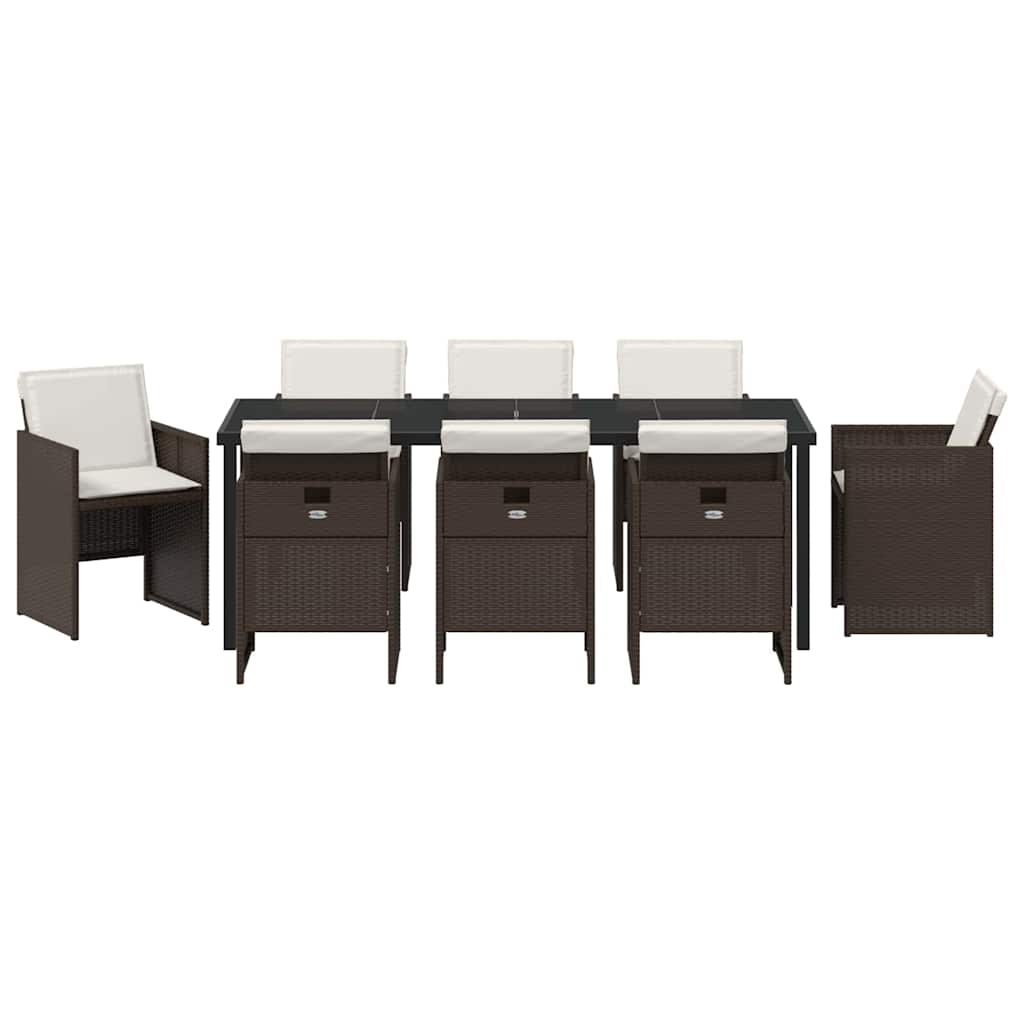 Conjunto de Comedor de Jardín 9 pcs Marrón ratán sintético