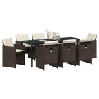 Conjunto de Comedor de Jardín 9 pcs Marrón ratán sintético