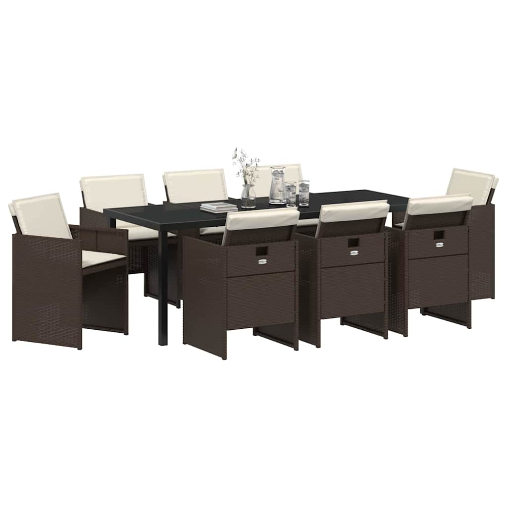Conjunto de Comedor de Jardín 9 pcs Marrón ratán sintético