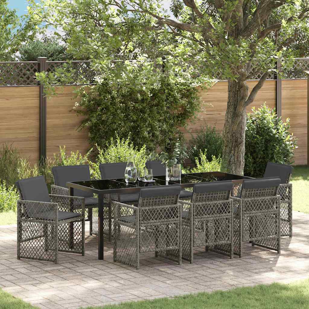 Conjunto de Comedor de Jardín 9 pcs Gris Claro ratán sintético
