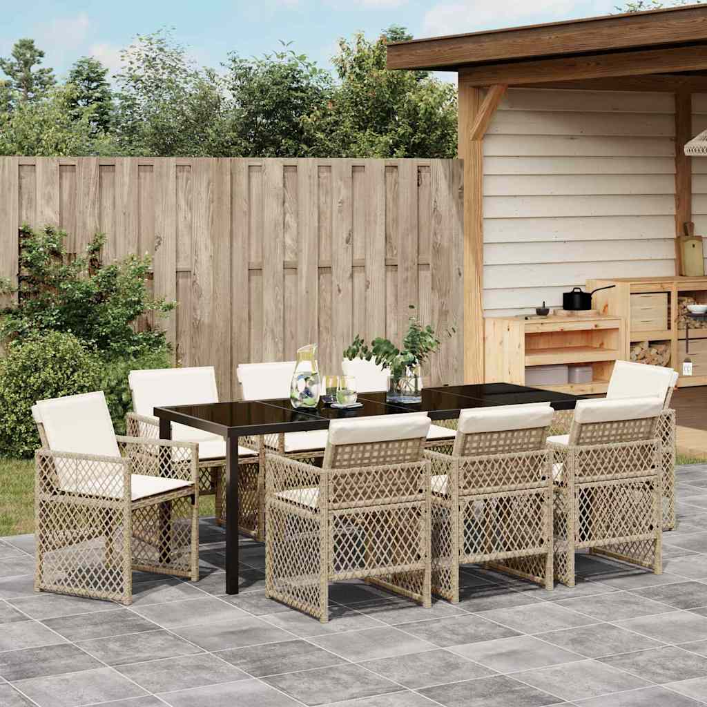 Conjunto de Comedor de Jardín 9 pcs Beige ratán sintético