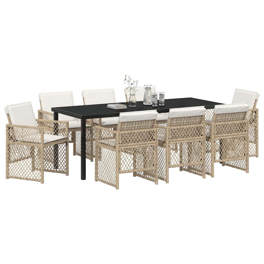 Conjunto de Comedor de Jardín 9 pcs Beige ratán sintético