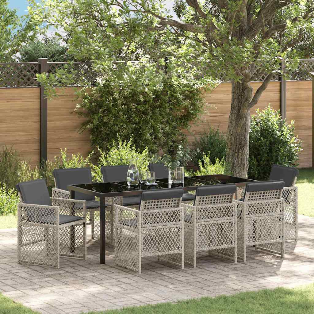 Conjunto de Comedor de Jardín 9 pcs Gris Claro ratán sintético