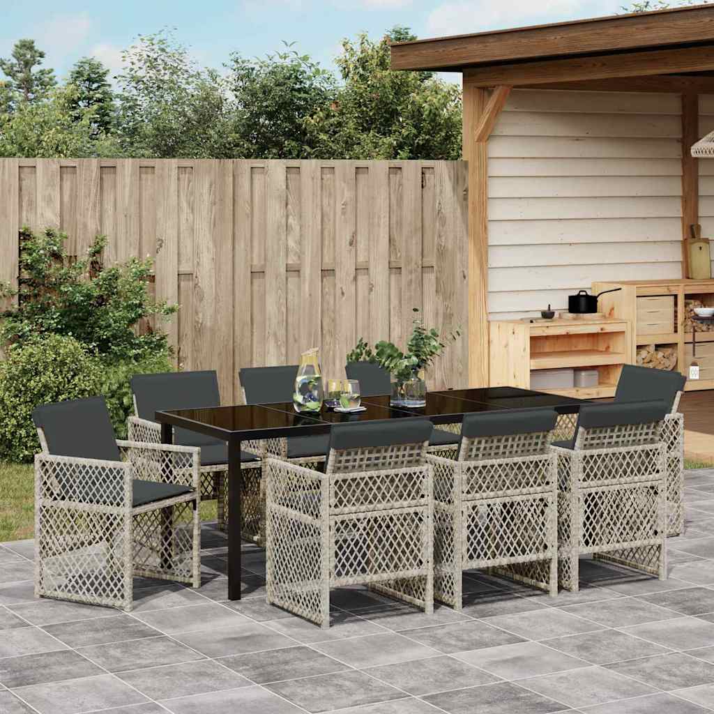 Conjunto de Comedor de Jardín 9 pcs Gris Claro ratán sintético