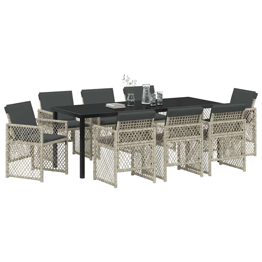 Conjunto de Comedor de Jardín 9 pcs Gris Claro ratán sintético