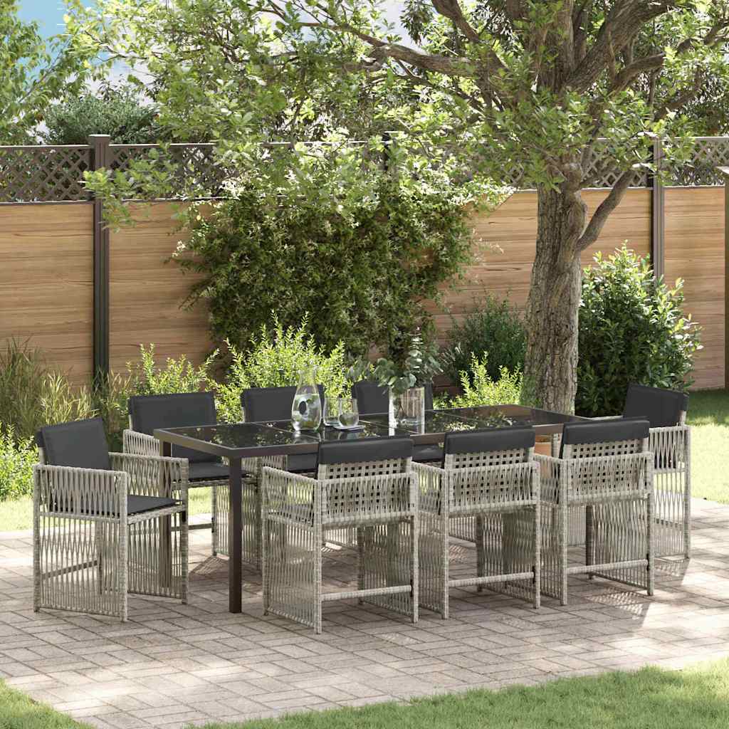 Conjunto de Comedor de Jardín 9 pcs Beige y Negro Ratán