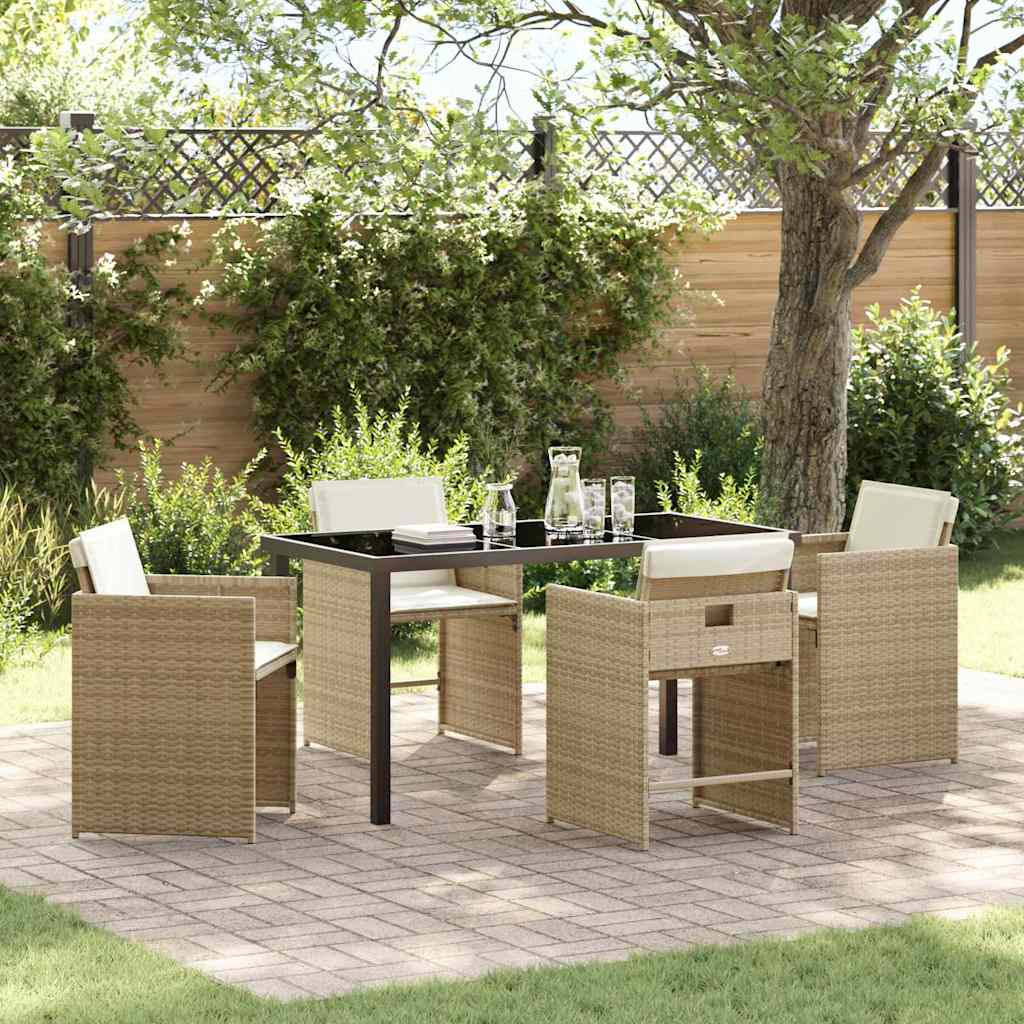 5-Piece Beige Synthetic Rattan Garden Dining Set