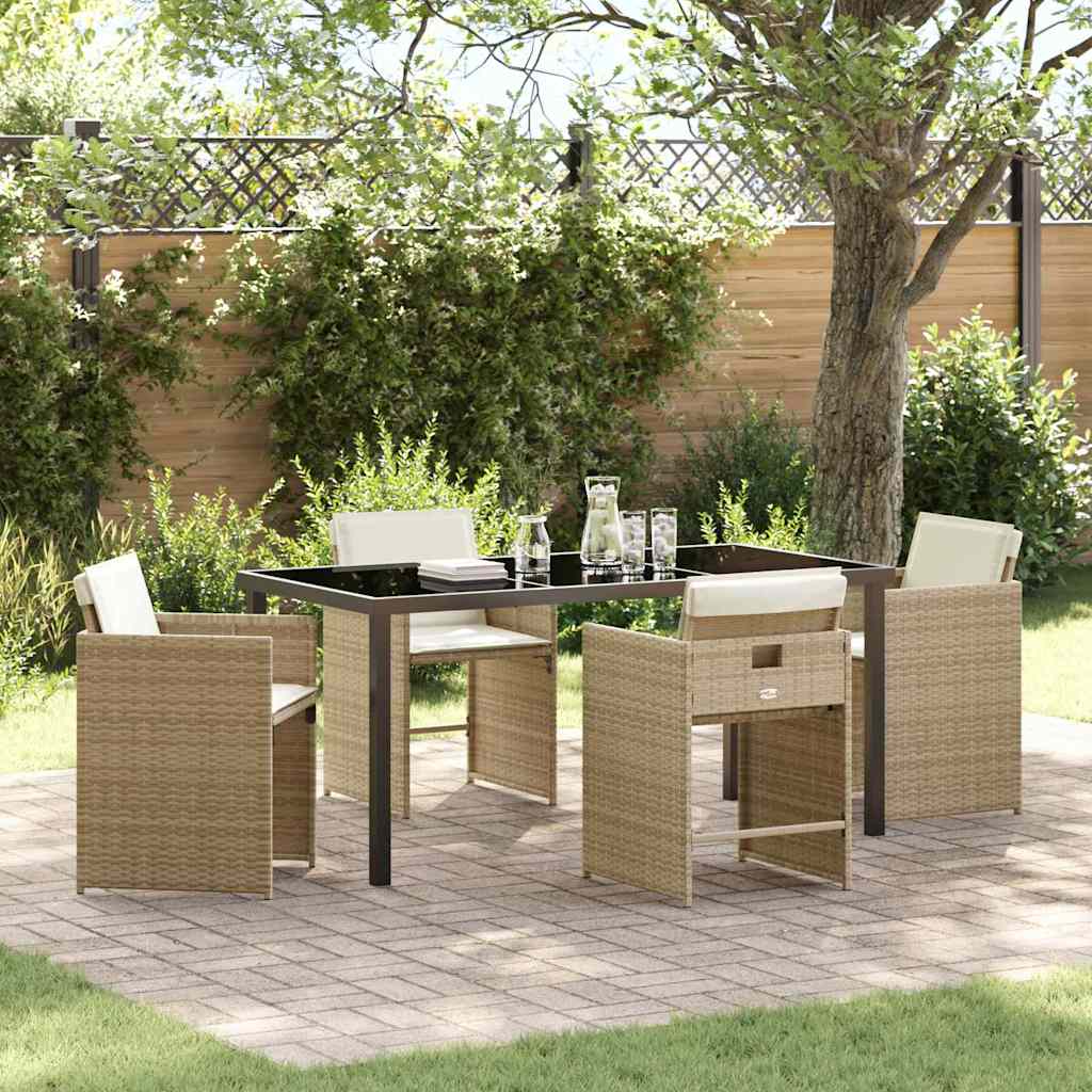 5-Piece Beige Synthetic Rattan Garden Dining Set