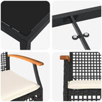 Conjunto de Comedor de Jardín con cojín 3 pcs Negro Ratán
