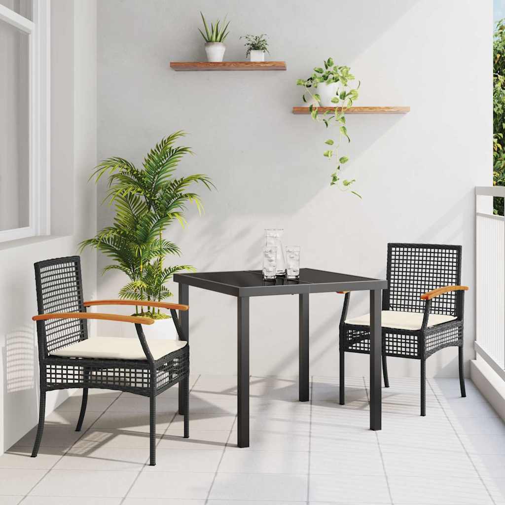 Conjunto de Comedor de Jardín con cojín 3 pcs Negro Ratán