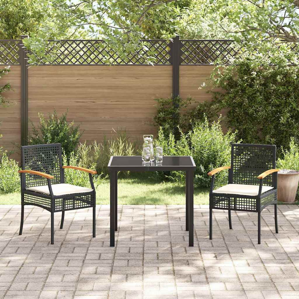 Conjunto de Comedor de Jardín con cojín 3 pcs Negro Ratán