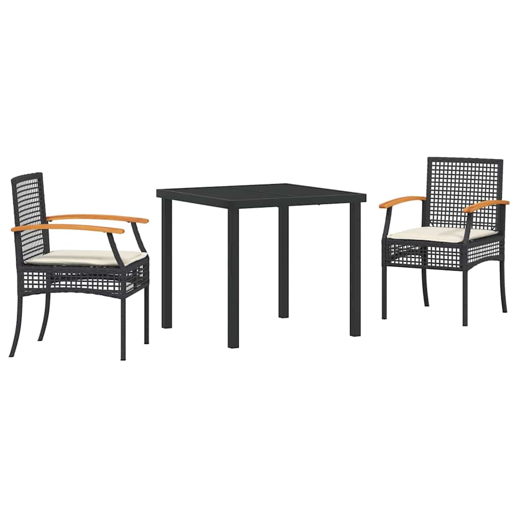 Conjunto de Comedor de Jardín con cojín 3 pcs Negro Ratán