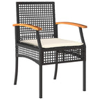 Conjunto de Comedor de Jardín con cojín 3 pcs Negro Ratán