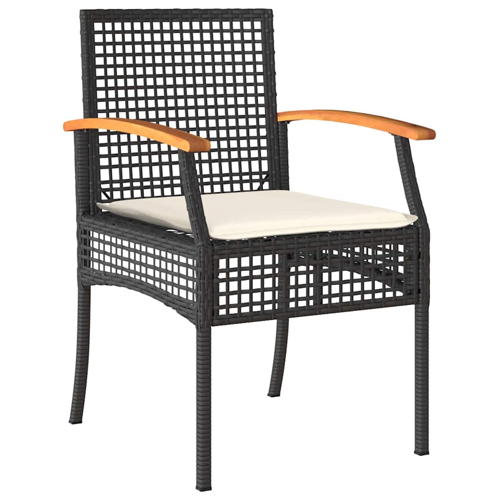 Conjunto de Comedor de Jardín con cojín 3 pcs Negro Ratán
