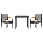 Conjunto de Comedor de Jardín con cojín 3 pcs Negro Ratán