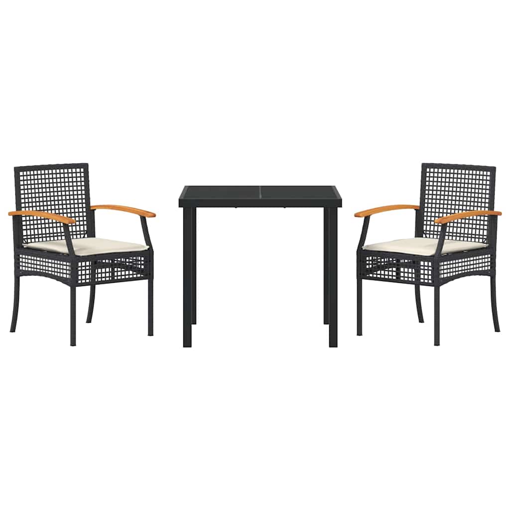Conjunto de Comedor de Jardín con cojín 3 pcs Negro Ratán