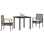 Conjunto de Comedor de Jardín con cojín 3 pcs Negro Ratán