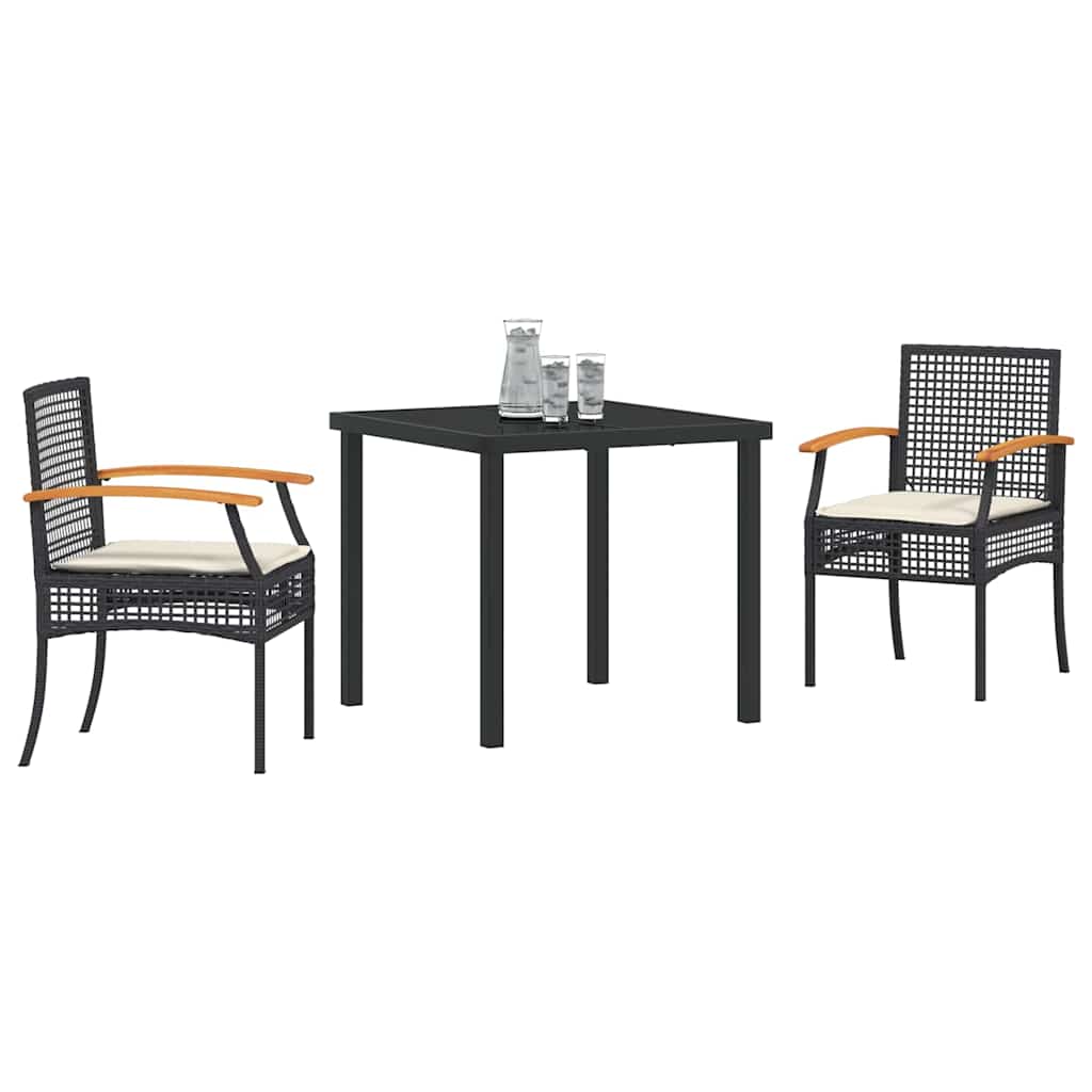 Conjunto de Comedor de Jardín con cojín 3 pcs Negro Ratán