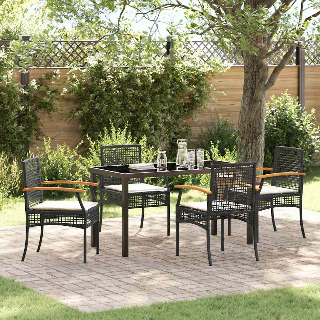 Conjunto de Comedor de Jardín con cojín 3 pcs Negro Ratán