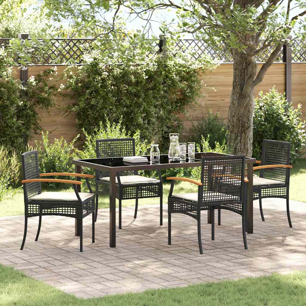 Conjunto de Comedor de Jardín con cojín 3 pcs Negro Ratán