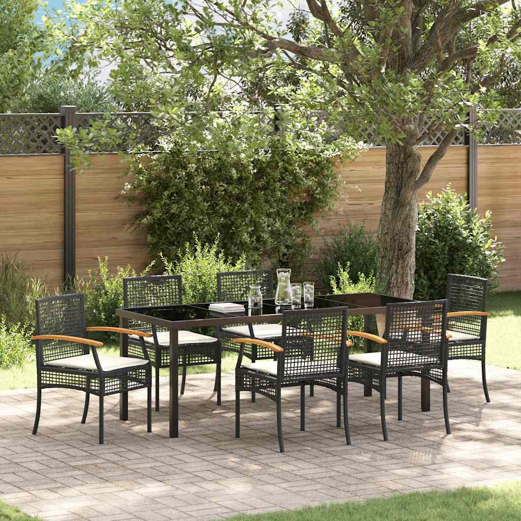 Conjunto de Comedor de Jardín con cojín 3 pcs Negro Ratán