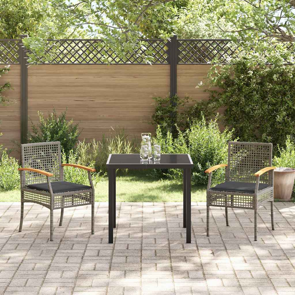 Conjunto de Comedor de Jardín 3 pcs Gris y Negro Ratán