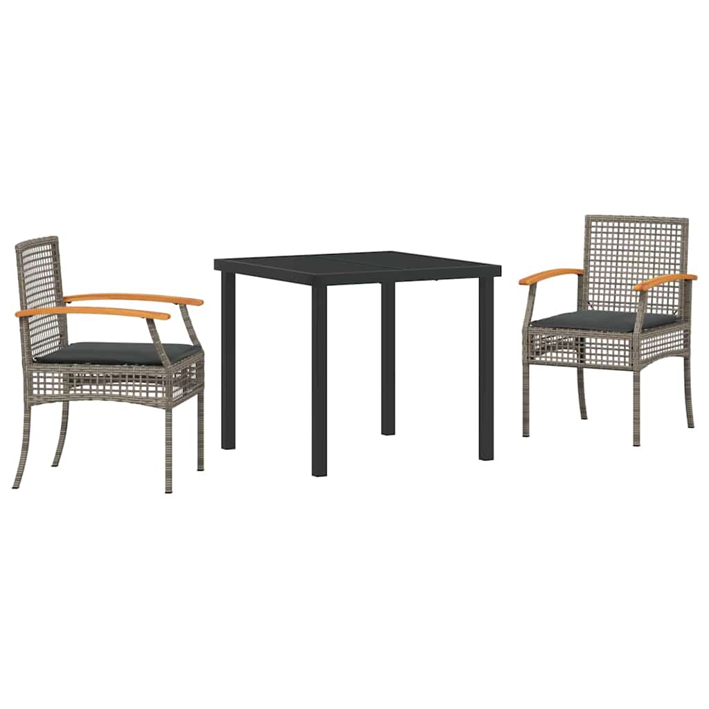 Conjunto de Comedor de Jardín 3 pcs Gris y Negro Ratán