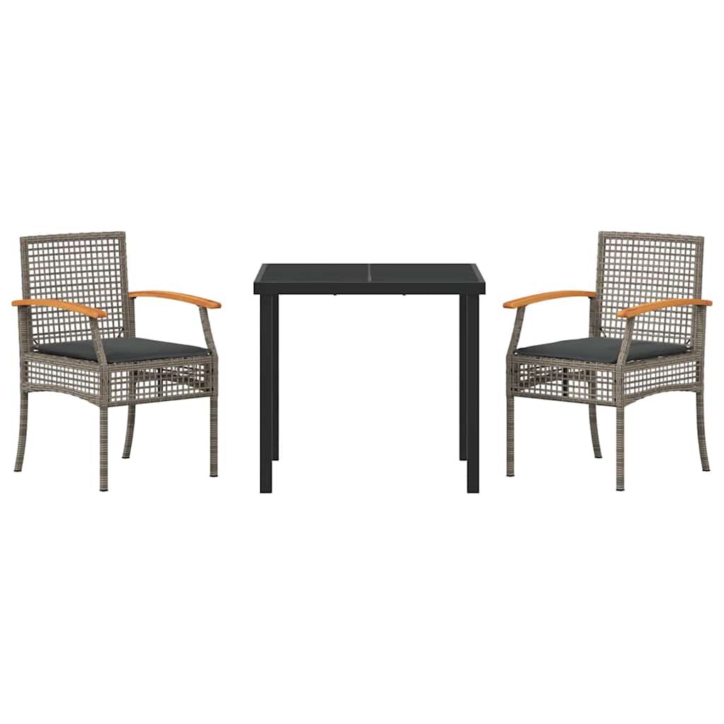 Conjunto de Comedor de Jardín 3 pcs Gris y Negro Ratán