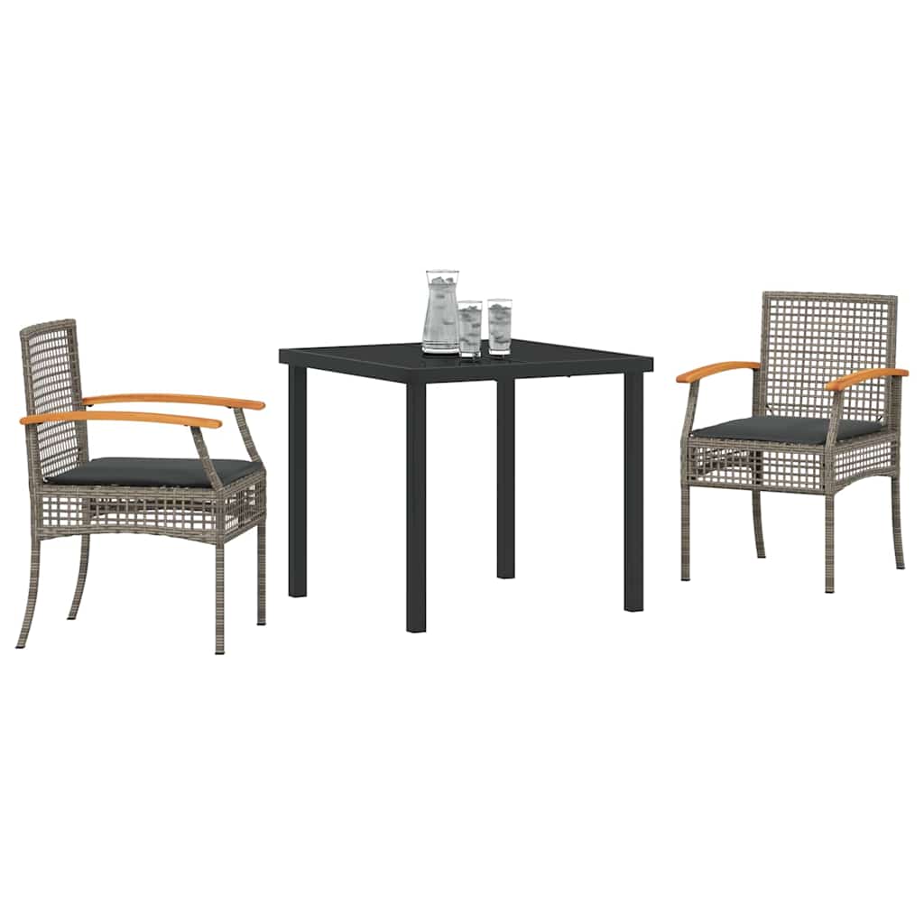 Conjunto de Comedor de Jardín 3 pcs Gris y Negro Ratán