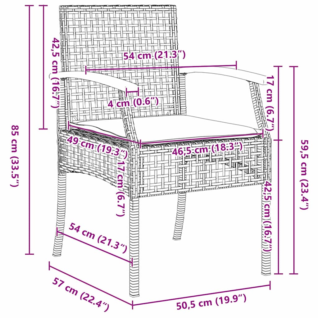 Conjunto de Comedor de Jardín 3 pcs Gris y Negro Ratán