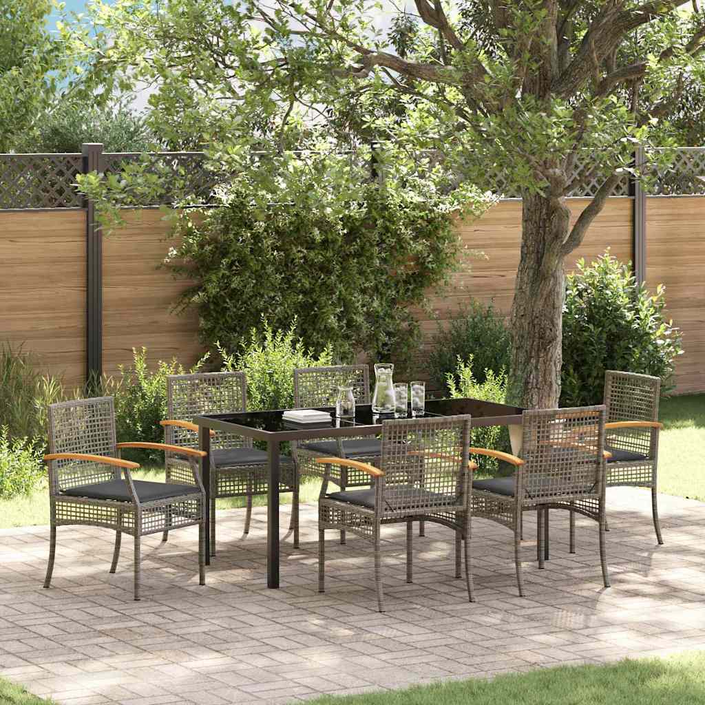 Conjunto de Comedor de Jardín 7 pcs Gris y Negro Ratán