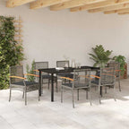 Conjunto de Comedor de Jardín 7 pcs Gris y Negro Ratán