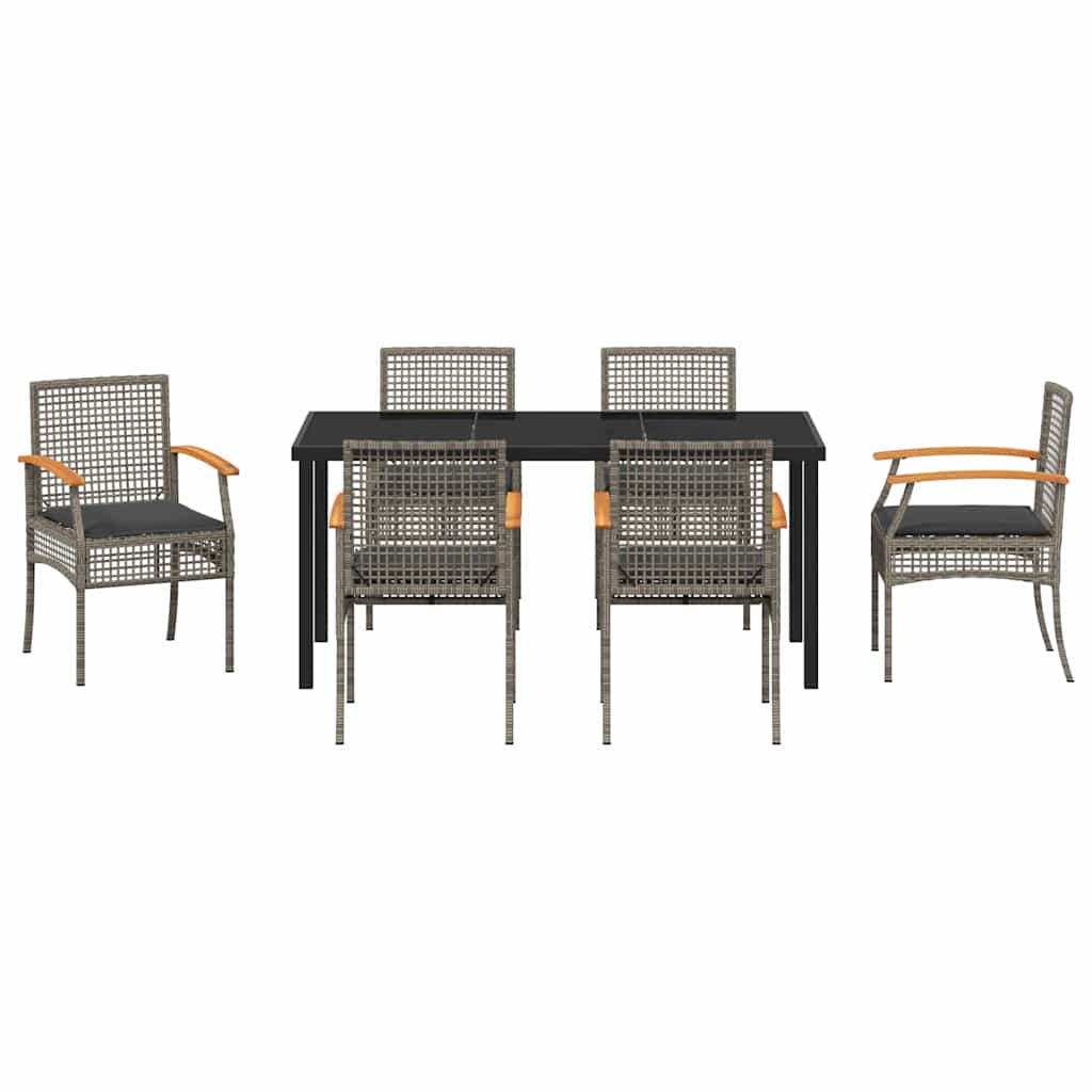 Conjunto de Comedor de Jardín 7 pcs Gris y Negro Ratán