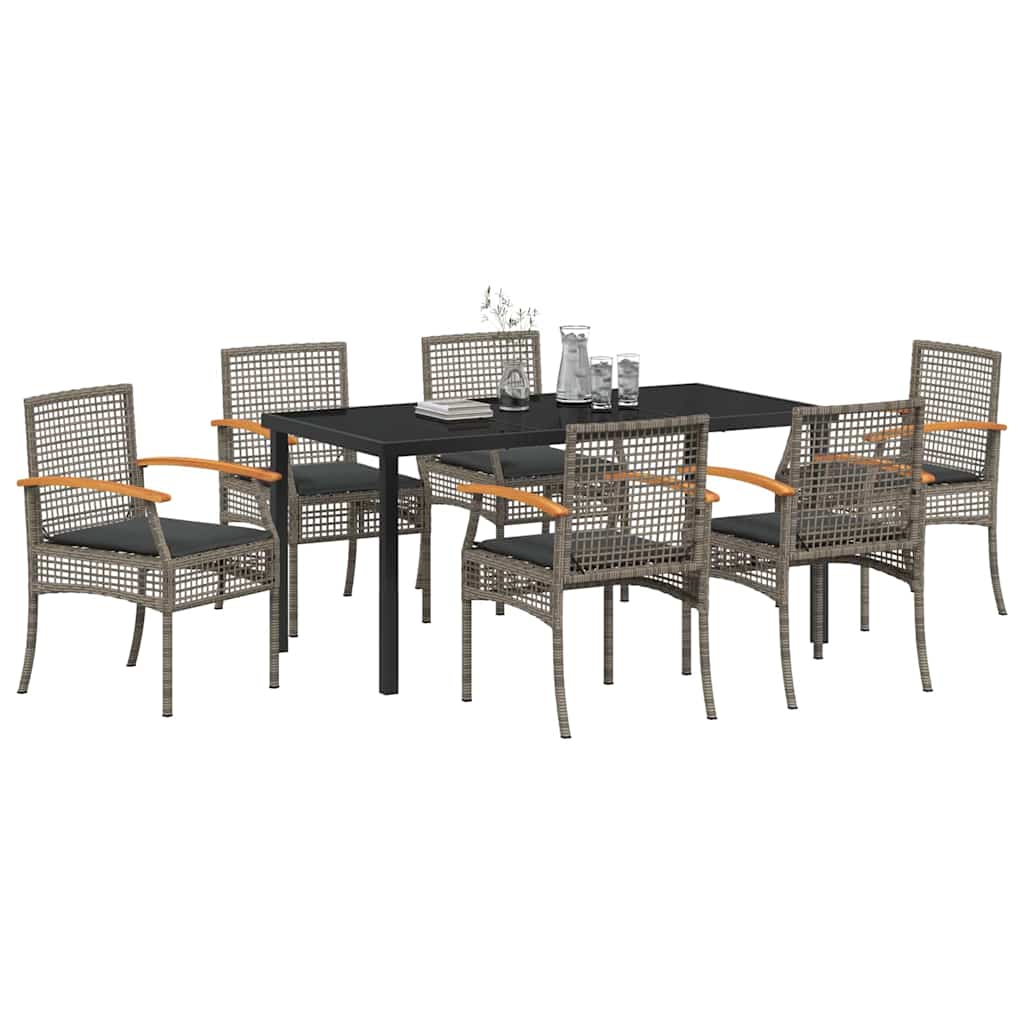 Conjunto de Comedor de Jardín 7 pcs Gris y Negro Ratán