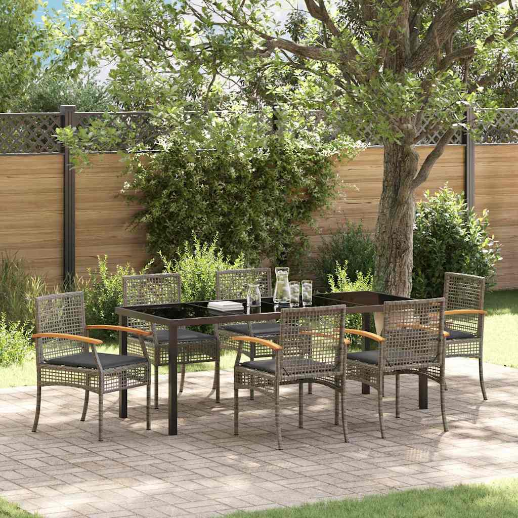 Conjunto de Comedor de Jardín 7 pcs Gris y Negro Ratán