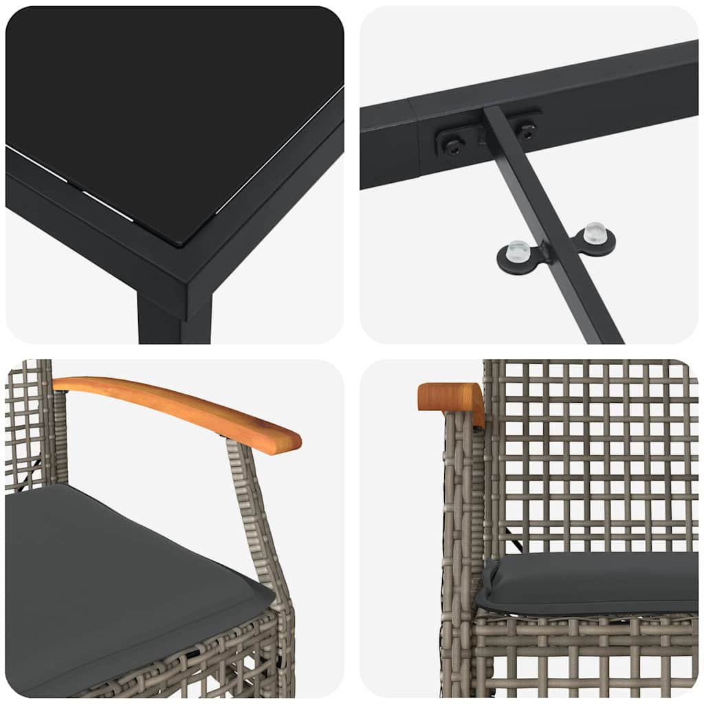 Conjunto de Comedor de Jardín 9 pcs Gris y Negro Ratán