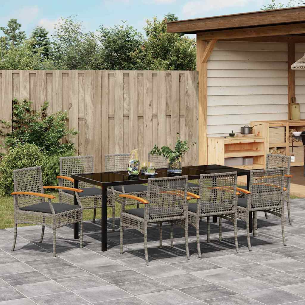 Conjunto de Comedor de Jardín 9 pcs Gris y Negro Ratán