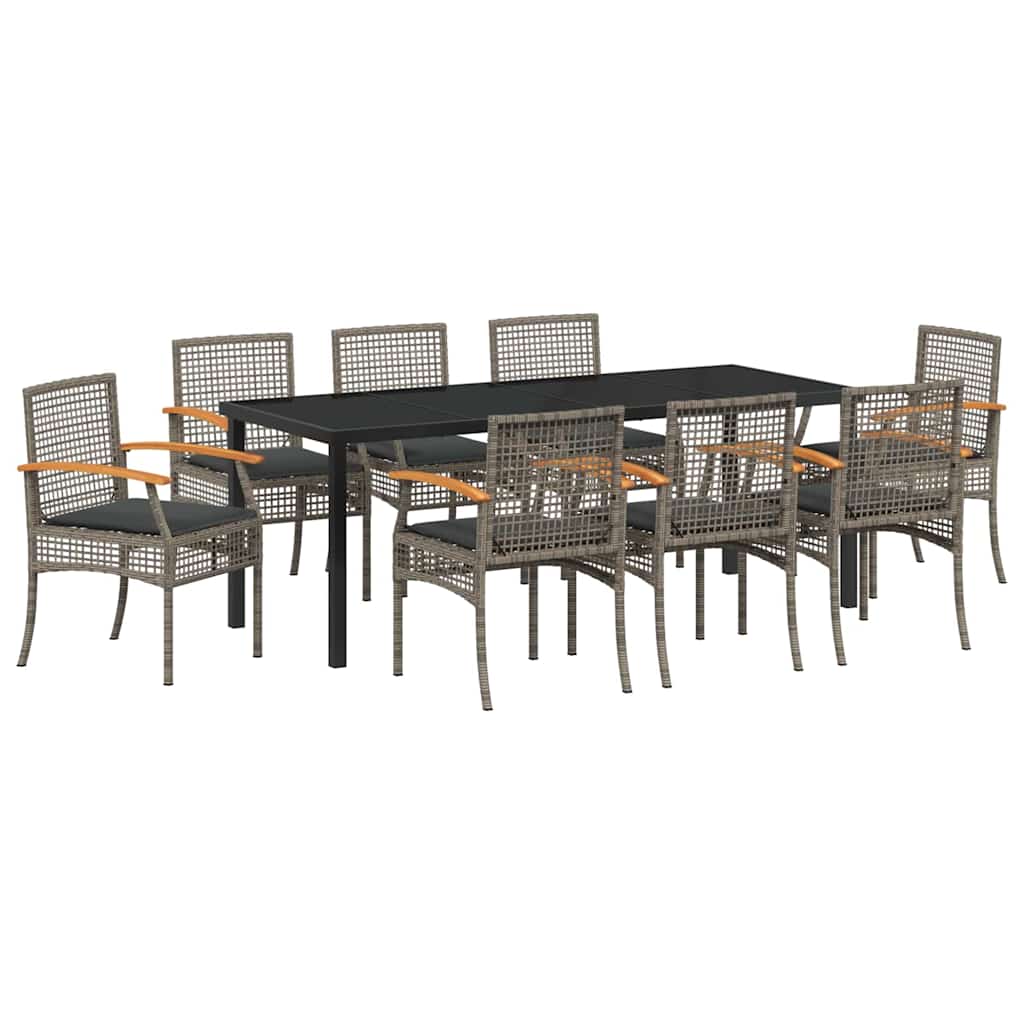 Conjunto de Comedor de Jardín 9 pcs Gris y Negro Ratán