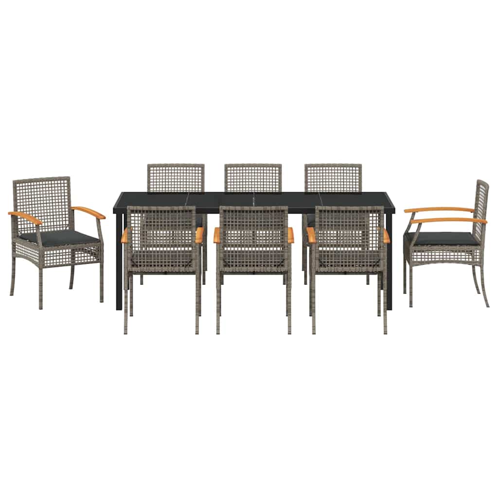 Conjunto de Comedor de Jardín 9 pcs Gris y Negro Ratán