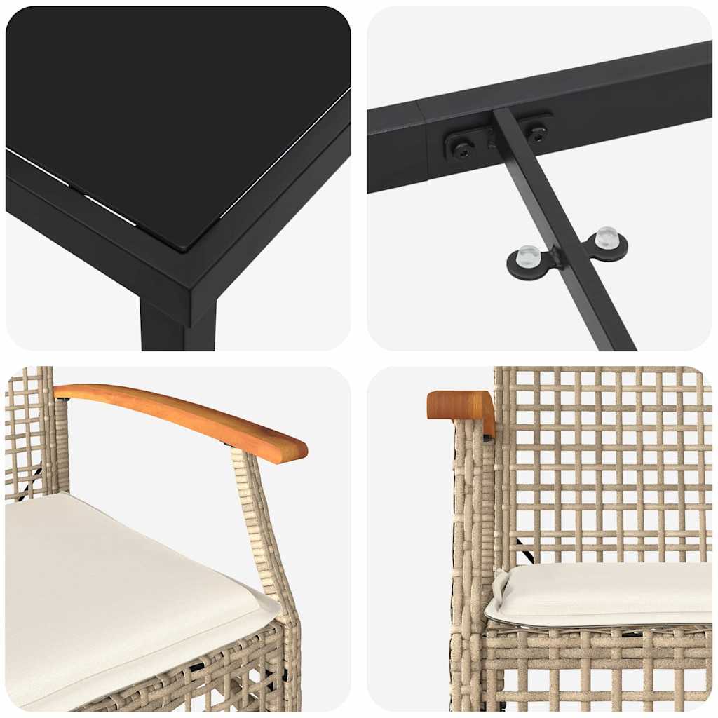 Conjunto de Comedor de Jardín 3 pcs Beige y Negro Ratán