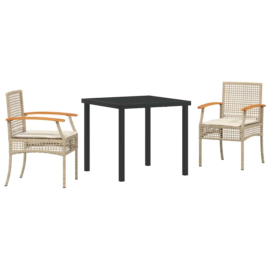 Conjunto de Comedor de Jardín 3 pcs Beige y Negro Ratán